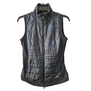 New Balance Womens Quilted Athletic Vest Black Full Zip Fleece Lined Size Small